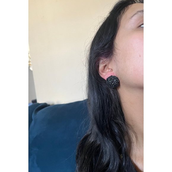 Large Big Black Earring round stud retro statement bold chunky Pierced Pageant - Picture 2 of 7